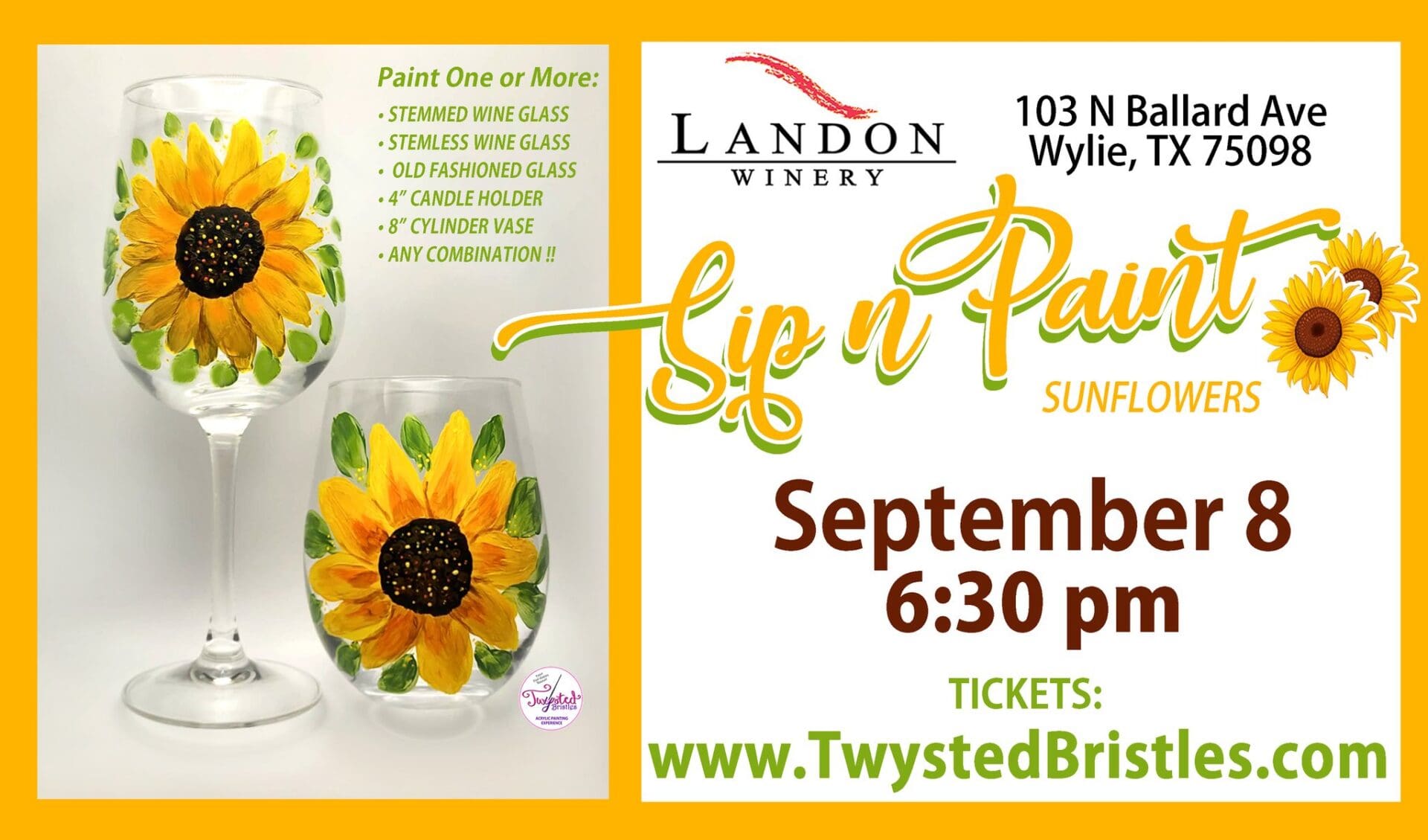 Sunflowers Sip n Paint at Landon Winery Wylie